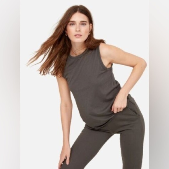 Mate The Label Tank Top Womens Size Large Charcoal Crewneck Organic Cott… - Picture 1 of 4